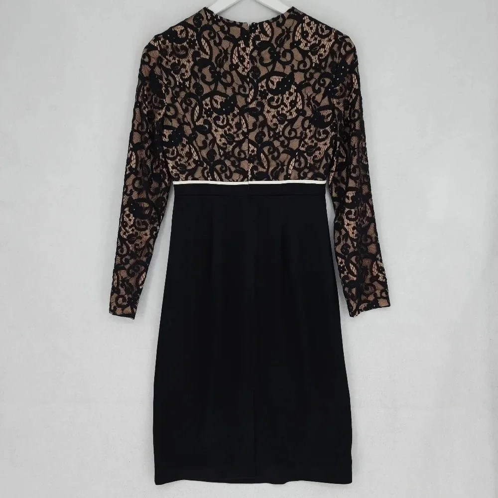 Tory Burch Black and Nude Lace Long-Sleeve Sheath Dress
